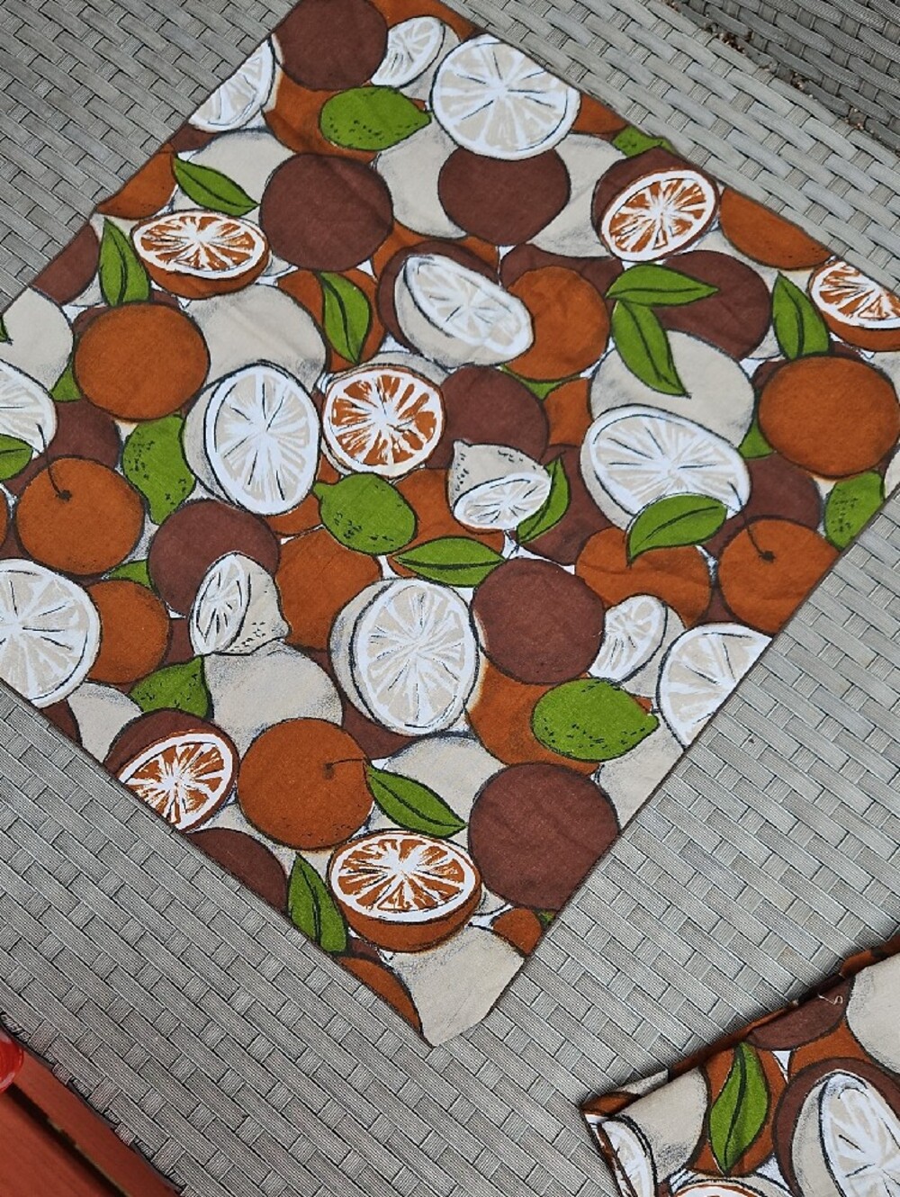 Vintage Brown Citrus Print Cotton Napkins Set Of 4 Brown Orange, Green 17"X 17"